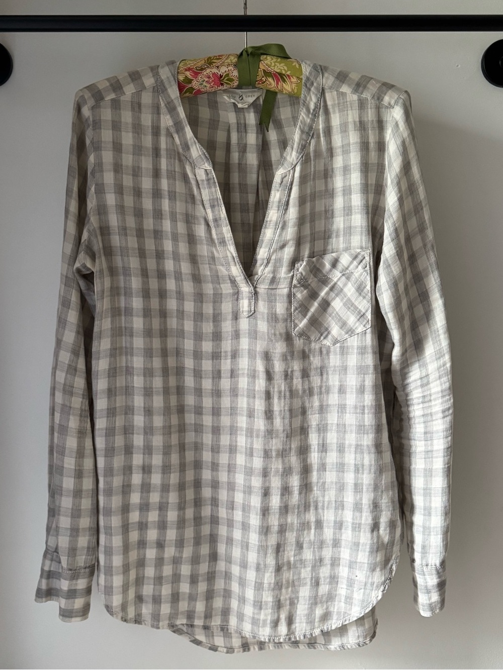 Lou & Grey Oversized Soft Cotton Gingham blouse with adjustable sleeves